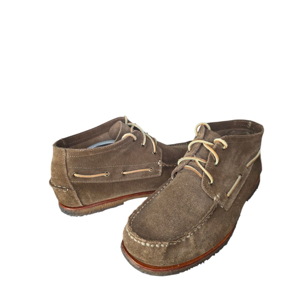 Minnetonka Mens 10.5 Brown Suede Leather Moc Toe Lace Up Ankle Boat Shoes
